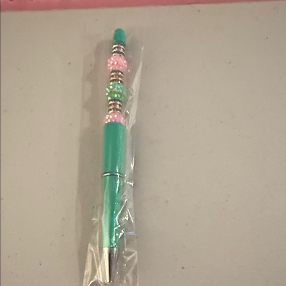 None Other - Bejeweled Beaded Pen - Green and Pink
